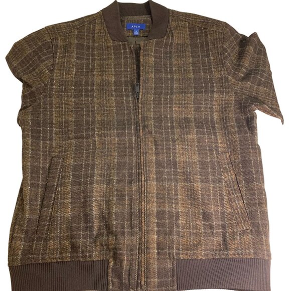 APT.9 Faux Wool Bomber Jacket Brown Plaid Standard Fit Size S - Picture 7 of 9